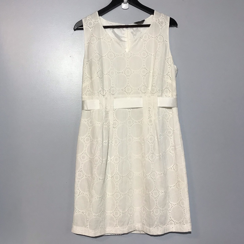 Sleeveless White Eyelet A-Line Dress size 14
